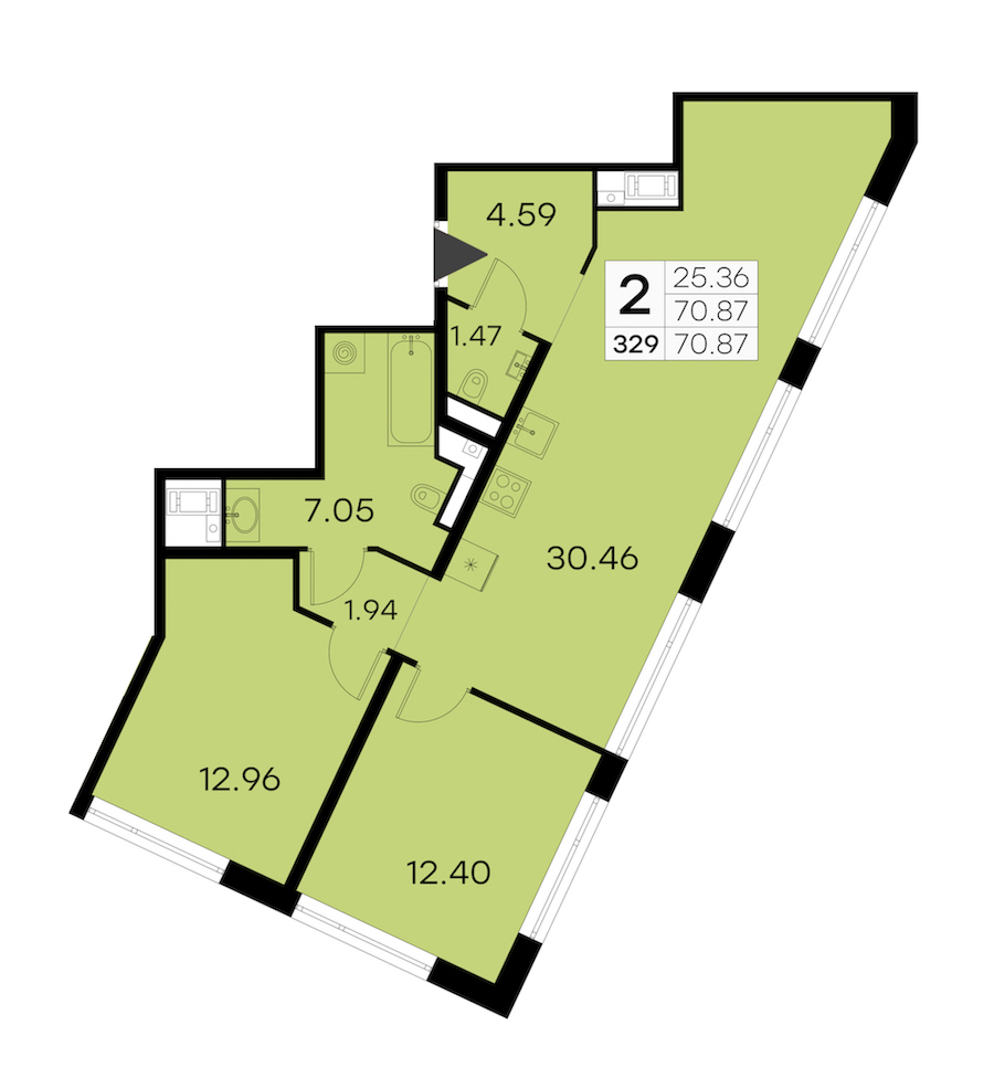 2-комнатная квартира 70.87 м², 16/19 эт., ЖК «GloraX Aura Vasileostrovsky»